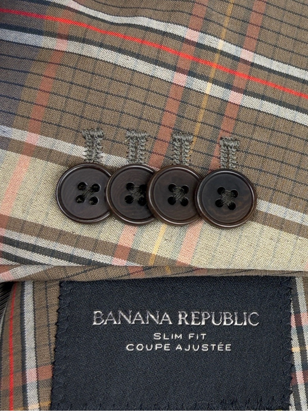 Banana Republic Sport Coat Mens 40S Brown Plaid Cotton Linen Slim Fit Blazer